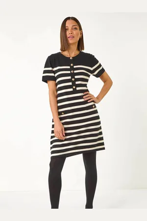 Roman Stripe Button A-Line Knit Dress40