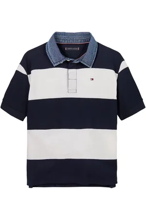Tommy Hilfiger Collar Stripe Short Sleeve 100% Cotton Polo Shirt140146cm
