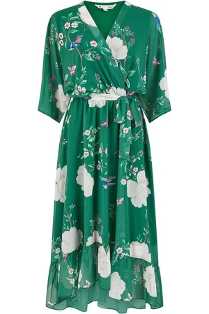 Yumi Bird and Floral Print Midi Wrap Dress38
