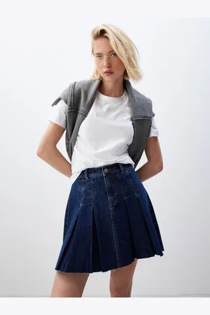 Next 100% katoenen geplooide denim minirok40 Petite