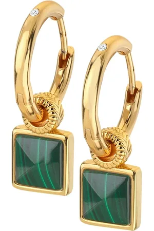 Hot Diamonds X JJ Gold Tone Revive Malachite Square EarringsEén