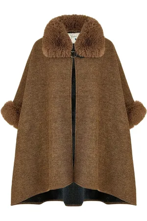 Yumi Ponchos With Luxe Faux Fur Trim And LiningS-M