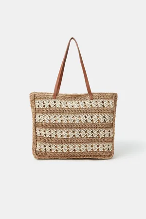 Accessorize Stripe Woven Raffia Tote Bageen