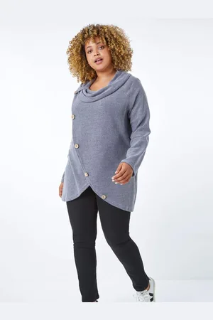 Roman Curve Cowl Neck Button Wrap Top46