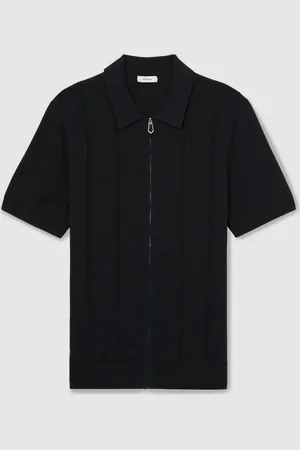 Reiss Tay Pointelle Knit Zip Through ShirtMedium