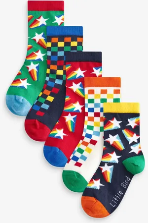 Little Bird Star and Checkerboard Socks 5 PackUK 4-6.5