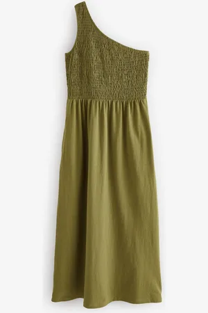 Next Shirred One Shoulder 100% Cotton Midi Dress44tall