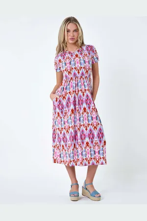 Roman Patterned Print Stretch Pocket Midi Dress36