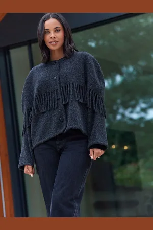 Next Premium Wool Blend Fringe Cape Scarf Tassle Coat Jacket2X-large standaard