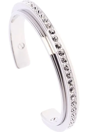 Karen Millen Silver Tone Crystal Diagonal Cuff Braceleteen