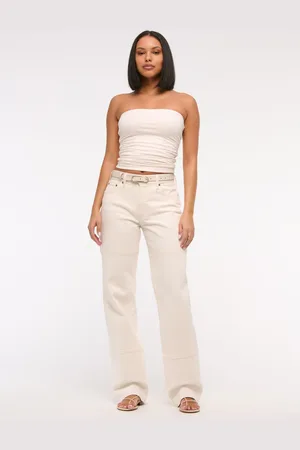 Abercrombie & Fitch Cream Utility Low Rise Baggy Jeans38