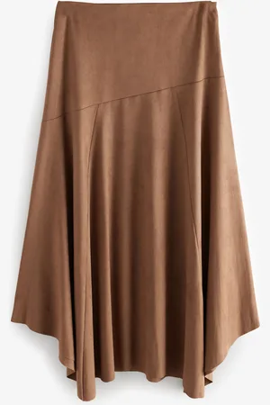 Next Faux Suede Asymmetric Hem Midi Skirt36 R