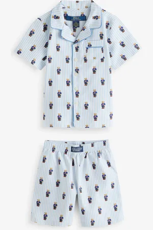 Ralph Lauren 100% Cotton Short Sleeve Bear White/Blue Pyjamas Set12 Jaar (152cm)