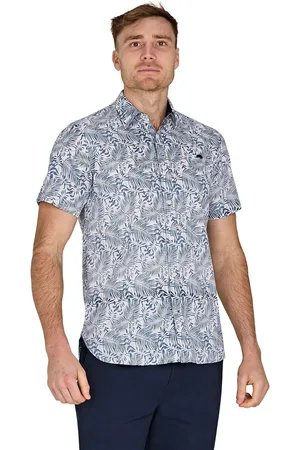 Raging Bull Blue Short Sleeve Large Palm Reverse Print 100% Cotton Poplin Shirt6X-Large