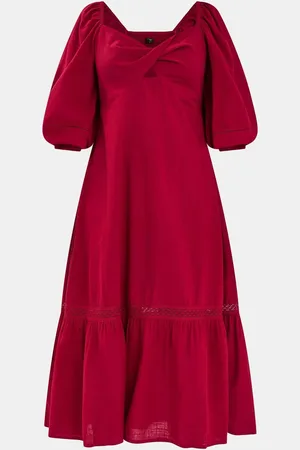 Accessorize Twist Puff-Sleeve Midi 100% Cotton Dressmedium