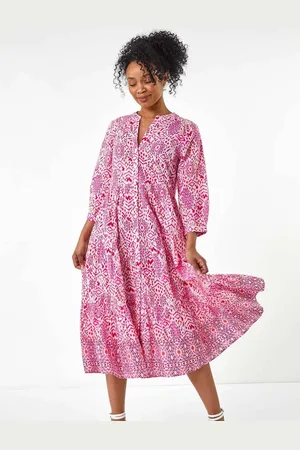 Roman Aztec Tiered 100% Cotton Midi Dress44