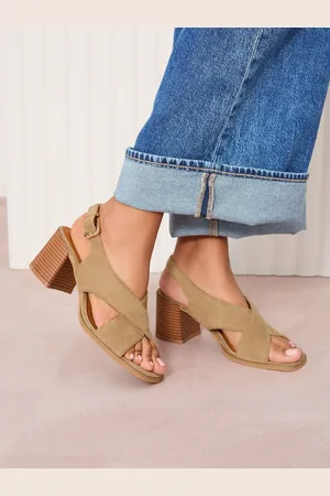 Friends Like These Mid Block Stacked Heel Cross Strap Faux Suede Sandalseu41