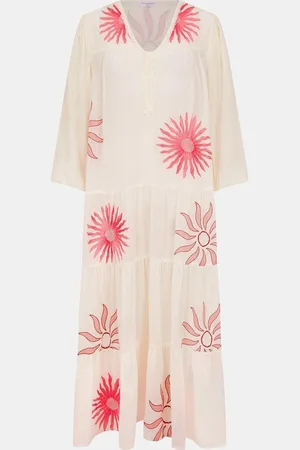 Accessorize Sun Embroidered Long-Sleeve Maxi 100% Cotton DressSmall
