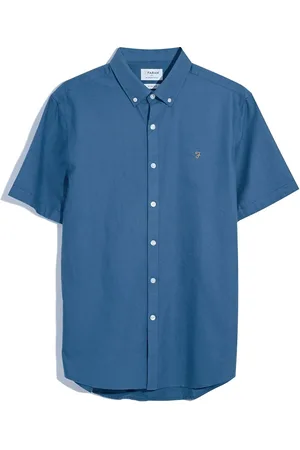 Farah Blue Brewer Short Sleeve 100% Organic Cotton Shirt in Cold MetalLarge