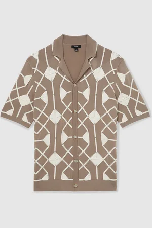 Reiss Terrazzo Geometric Embroidery Knit ShirtX-large