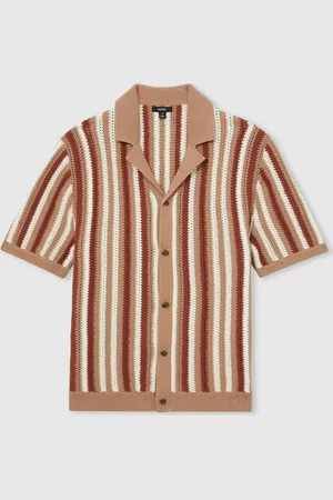 Reiss Carrington Cotton Crochet Stripe Cuban Shirt2X-Large