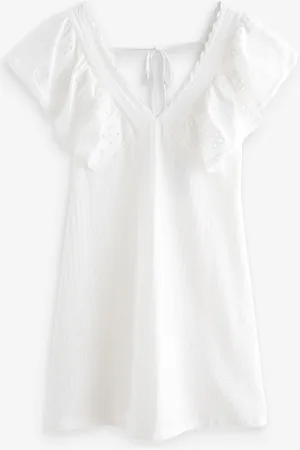Next 100% Cotton Embroidered Sleeve Mini Dress46 Tall