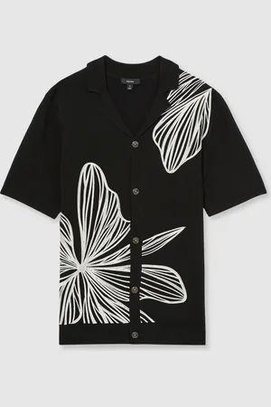 Reiss Laurent Flower Embroidered Knit ShirtMedium