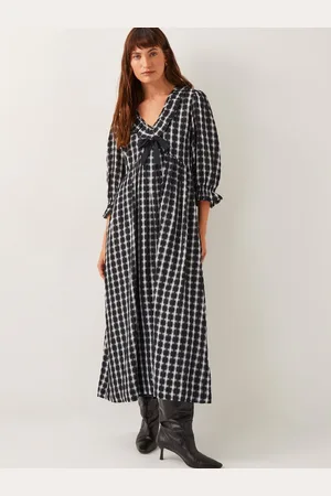 Monsoon Violet Check Bow Maxi DressMedium
