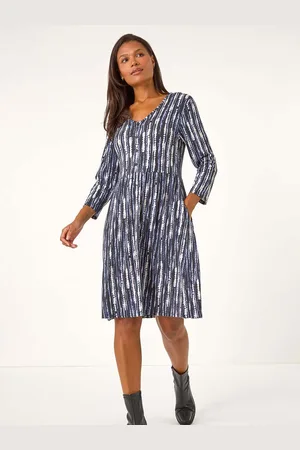 Roman Tie Dye Button Detail V-Neck Dress48