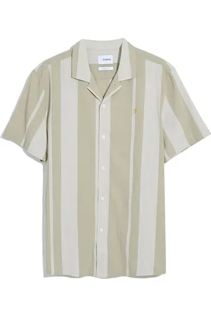 Farah Alston Striped Short Sleeve 100% Cotton Brown ShirtX-large
