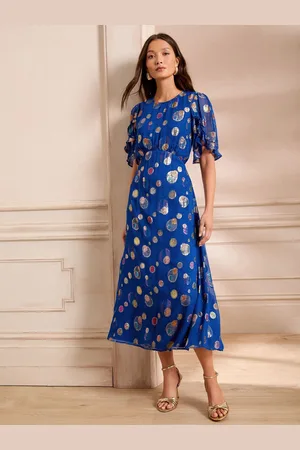 Love & Roses Metallic midi-jurk met korte mouwen en ronde hals44