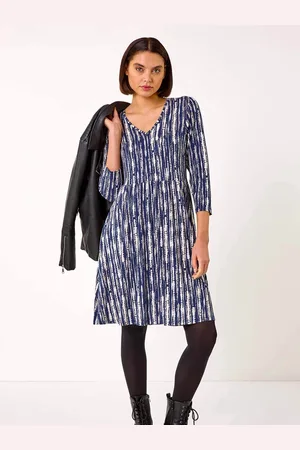 Roman Tie Dye Button Detail V-Neck Dress44