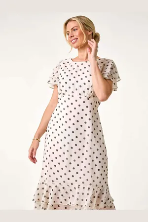 Roman Petite Spot Print Double Frill Midi Dress44