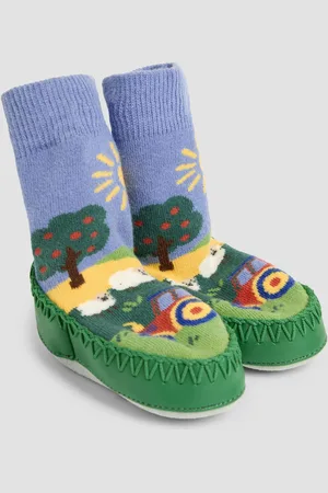 JoJo Maman Bébé Farm Scene Moccasin Slipper Socks1-2 jr