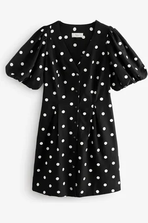 Next V-Neck Puff Sleeve Mini Dress with Linen6 P