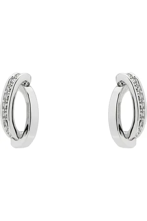 Karen Millen Silver Tone Oval Pavé Chain Stud Earringseen