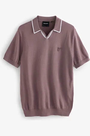 Lyle & Scott Gebreid katoenen poloshirt met open kraag en contrasterende biesMedium