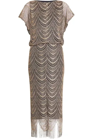 Gina Bacconi Arleen Long Blouson Fringe Hem Dress38