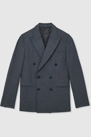 Reiss Malibu Double-Breasted Sharkskin Wool-Blend Suit Blazer42r