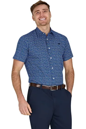 Raging Bull Blue Short Sleeve Flower Bud 100% Cotton Poplin Shirt6X-Large