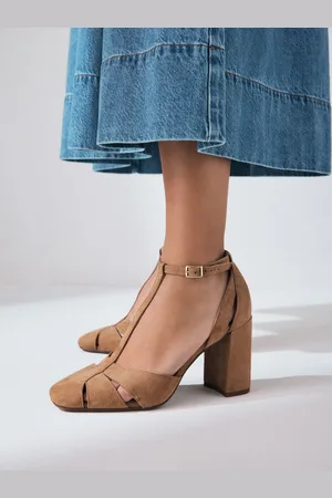 Next Forever Comfort Leather Round Toe Cut Out T-Bar Block Heel Shoeseu42