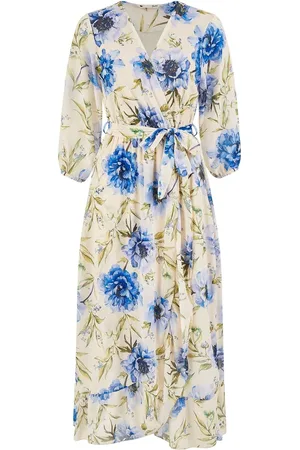 Yumi Vintage Floral Wrap Midi Dress With Frill38
