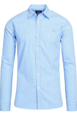 Raging Bull Blue Long Sleeve Classic Stripe 100% Cotton Shirtxxxxlarge