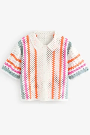 Next Ruimvallend gehaakt shirt met kraag en korte mouwenXL Tenger