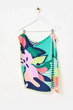 Oliver Bonas Bright Abstract Floral Print & Striped Pleated Square ScarfEén