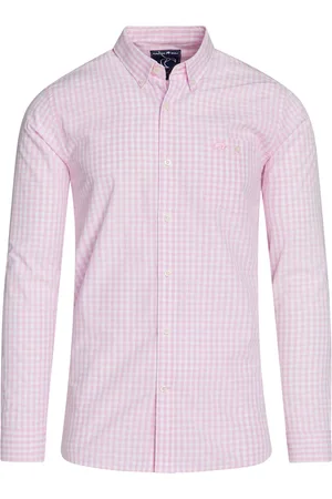 Raging Bull Pink 100% Cotton Long Sleeve Classic Gingham ShirtM