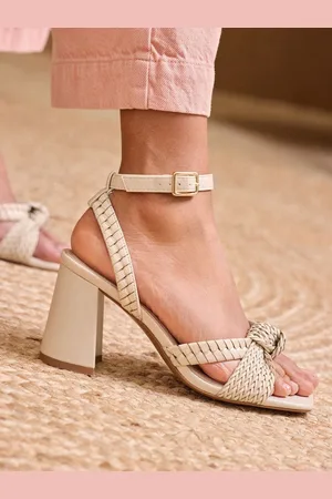 Love & Roses Woven Knot Mid Block Faux Leather Heels Sandalseu38