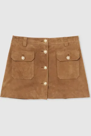 Reiss Connie Suede Button-Through Mini Skirt38