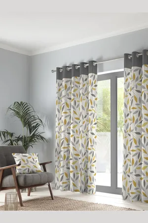 FUSION 100% katoenen Beechwood ringgordijnen met bladmotief en voering228 x 229 cm