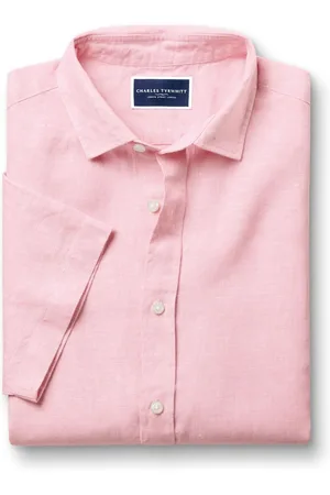 Charles Tyrwhitt Classic Fit Plain Short Sleeve Pure 100% Linen ShirtM